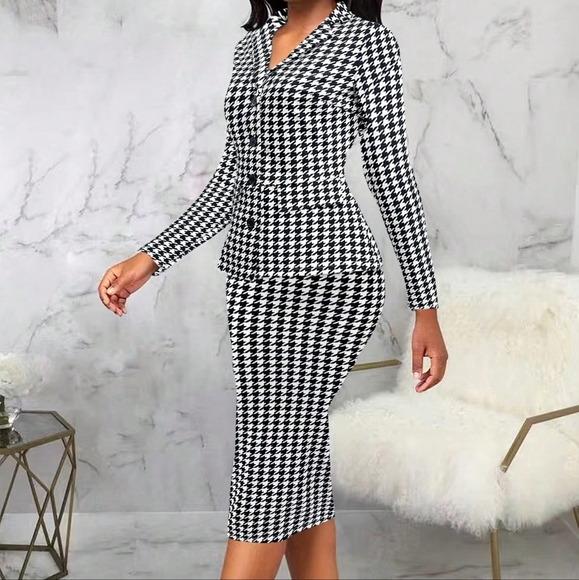 Women's Lapel Collar Button Up Blouse And Skirt Suit Set - Picture 3 of 3